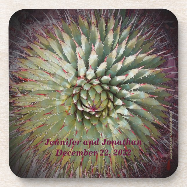 Agave Spikes Personalized Name and Date Wedding Coaster (Front)