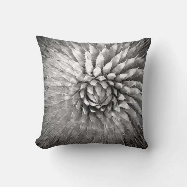 Agave Spikes Southwest Black and White B&W Square Throw Pillow (Front)