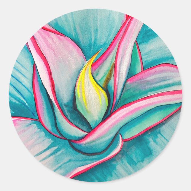 Agave succulent watercolor art  classic round sticker (Front)