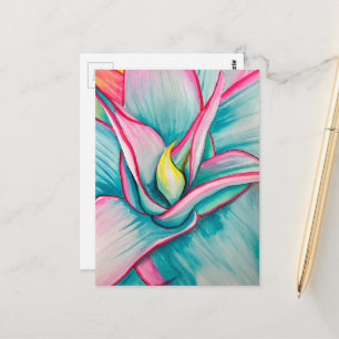Agave succulent watercolor art postcard