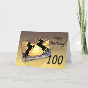 Age 100, Birthday card with rearing horses
