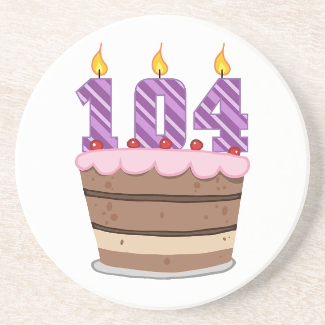 Age 104 on Birthday Cake Coaster (Front)