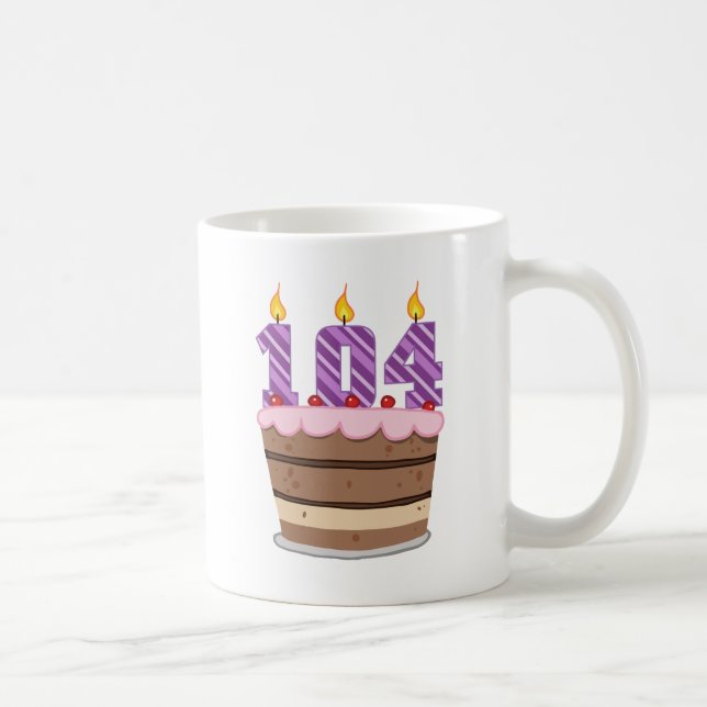 Age 104 on Birthday Cake Coffee Mug (Right)