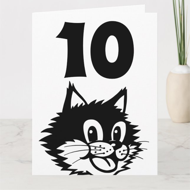 AGE 10 BIRTHDAY CAT CARD (Front)