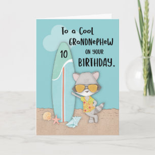 Age 10 Grandnephew Birthday Beach Funny Raccon Card