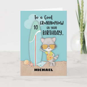 Age 10 Grandnephew Birthday Beach Funny Raccoon Card