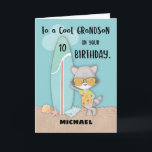 Age 10 Grandson Birthday Beach Funny Cool Raccoon Card<br><div class="desc">A cool raccoon,  a surfboard,  seashells,  the number 10 and your grandson’s name all appear on the front of this card. Oh,  wait! So you don’t see your grandson’s name? Well,  you can customize this card with his. Just change Michael and put in his name.</div>