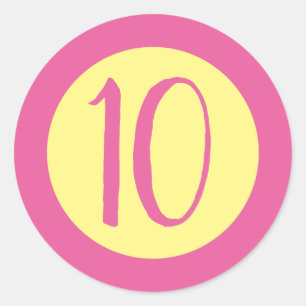 Age 10 Number Customizable Pink Text on Yellow Classic Round Sticker