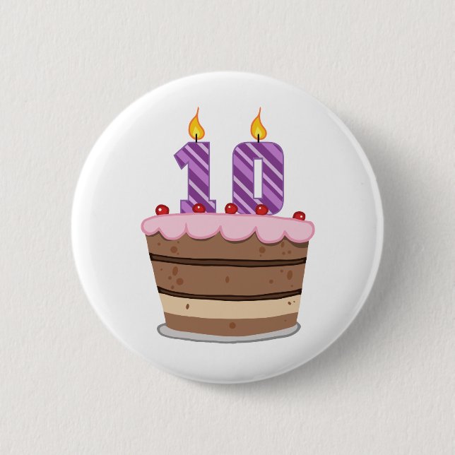Age 10 on Birthday Cake 2 Inch Round Button (Front)