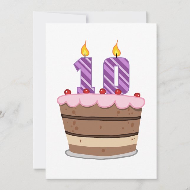 Age 10 on Birthday Cake Card (Front)