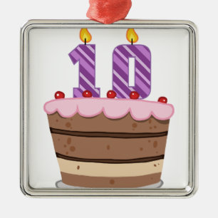 Age 10 on Birthday Cake Metal Ornament