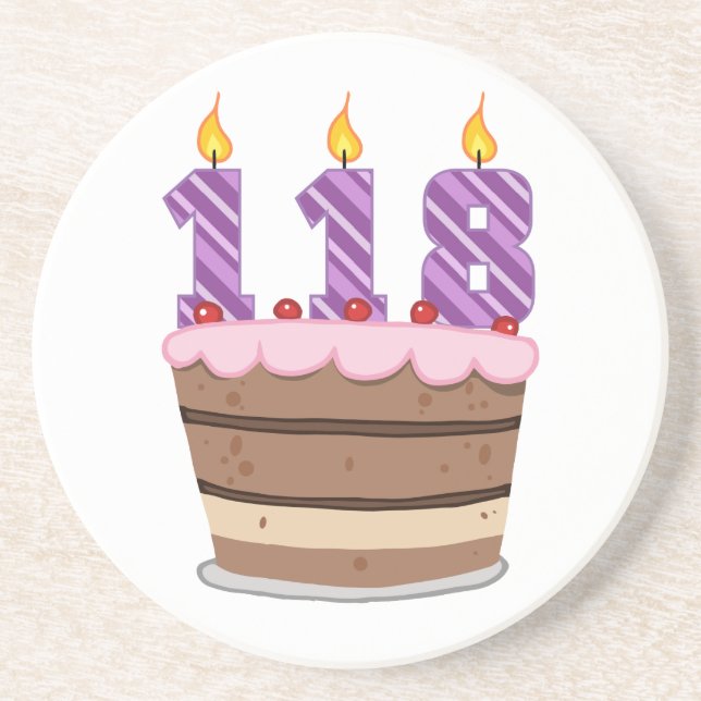 Age 118 on Birthday Cake Coaster (Front)