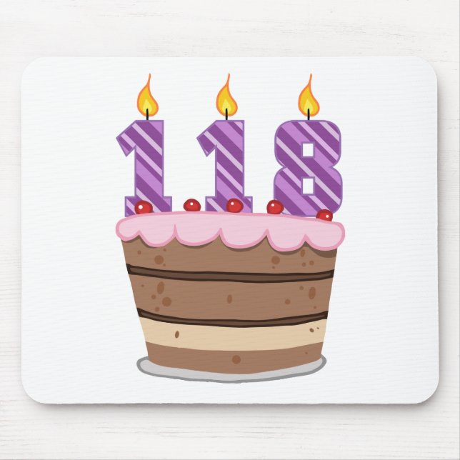 Age 118 on Birthday Cake Mouse Pad (Front)