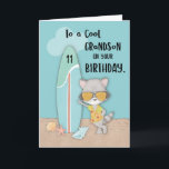 Age 11 Grandson Birthday Beach Funny Cool Raccoon  Card<br><div class="desc">Look at that cool raccoon who is also wearing sunglasses and is standing on the front of this card. That little guy is here to help you send 11th birthday greeting to your handsome grandson. Get you copy of this now!</div>