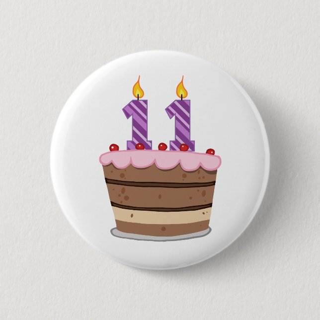 Age 11 on Birthday Cake 2 Inch Round Button (Front)