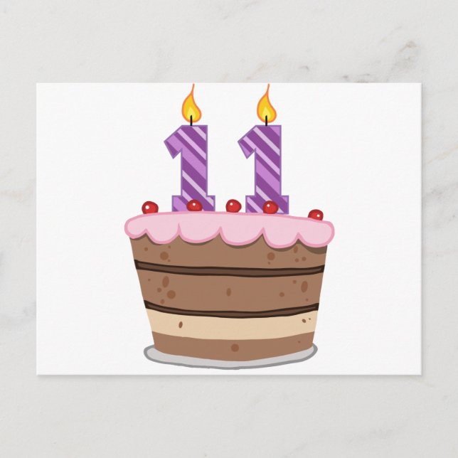 Age 11 on Birthday Cake Postcard (Front)