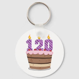 Age 120 on Birthday Cake Keychain