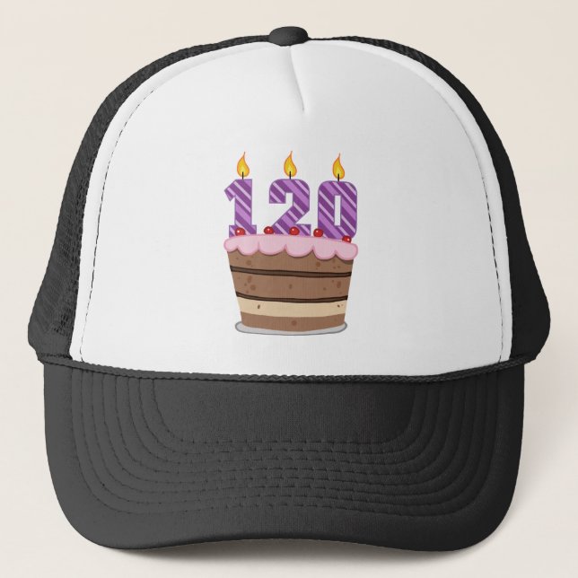 Age 120 on Birthday Cake Trucker Hat (Front)