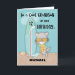 Age 12 Grandson Birthday Beach Funny Cool Raccoon Card<br><div class="desc">Greet your beloved grandson when he celebrates his 12th birthday with this customizable card which allows you to change the name Michael on the front to any name you wish to have on it. This also comes with a fun birthday message for the young guy.</div>