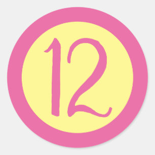 Age 12 Number Customizable Pink Text on Yellow Classic Round Sticker