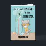 Age 13 Brother Birthday Beach Funny Cool Raccoon Card<br><div class="desc">There will be a celebration happening very soon,  as your brother finally turns 13 years old. Avoid the rush and get your copy of this card now to gift him once that day arrives. Customize the front with his name for a more personal touch.</div>