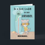 Age 13 Cousin Birthday Beach Funny Cool Raccoon  Card<br><div class="desc">We designed this card with your cousin in mind. That is why we have a summer beach theme on the cover of this because we know that he loves the beach especially during summer. And now that he is ready to celebrate his 13th birthday,  this card is for him.</div>