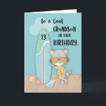 Age 13 Grandson Birthday Beach Funny Cool Raccoon  Card<br><div class="desc">This card is sure to make your grandson’s day happier and funnier than it already is. Why? Because this might just be the funniest 13th birthday greetings card that you can give him. That cool raccoon on the front is a sure hit for him.</div>