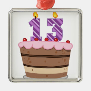 Age 13 on Birthday Cake Metal Ornament