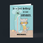 Age 14 Nephew Birthday Beach Funny Cool Raccoon  Card<br><div class="desc">Avoid the rush and get this card as early as today so you can surprise your dear nephew with this once he celebrates his 14th birthday. To add to the thrill of this card, you can personalize the front with his name. Customize and get your copy of this card now!...</div>