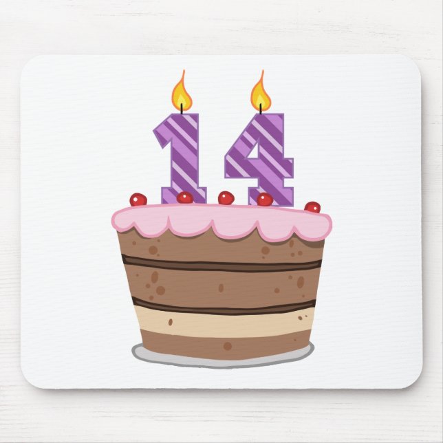 Age 14 on Birthday Cake Mouse Pad (Front)
