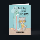 Age 15 Guy Birthday Beach Funny Cool Raccoon Card<br><div class="desc">Send cool birthday greetings and wishes to a guy you know who is about to turn 15 years old. This card allows you to put his name on the front right below the cool raccoon and his surfboard. Avoid the rush and get your copy of this card today!</div>