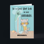 Age 15 Step Son Birthday Beach Funny Cool Raccoon  Card<br><div class="desc">When you have a step son who enjoy spending time on the beach specially on summer times then this card will be fit for him once his 15th birthday celebration finally comes. This one you can personalize with his name too.</div>