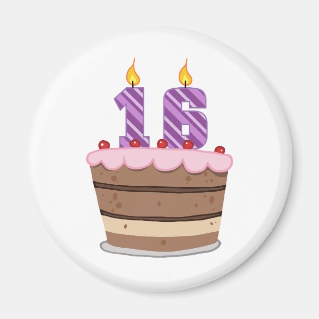 Age 16 on Birthday Cake Magnet (Front)
