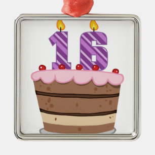 Age 16 on Birthday Cake Metal Ornament