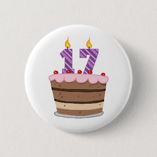 Age 17 on Birthday Cake 2 Inch Round Button