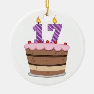 Age 17 on Birthday Cake Ceramic Ornament