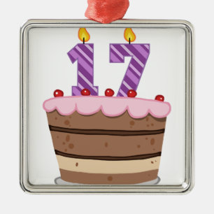 Age 17 on Birthday Cake Metal Ornament
