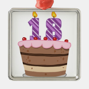 Age 18 on Birthday Cake Metal Ornament