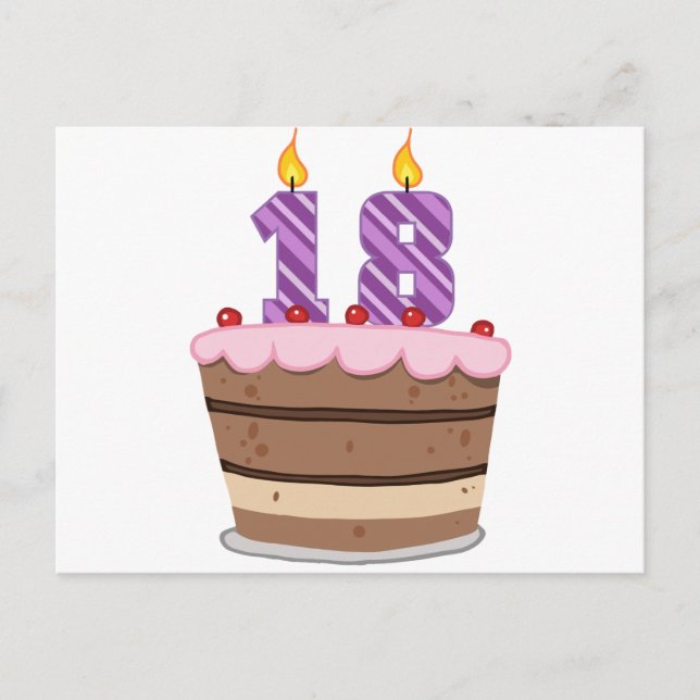 Age 18 on Birthday Cake Postcard (Front)