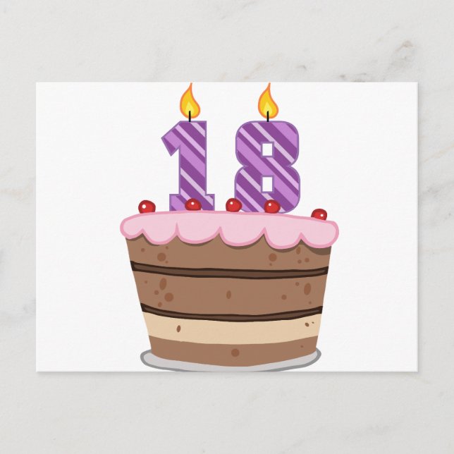 Age 18 on Birthday Cake Postcard (Front)