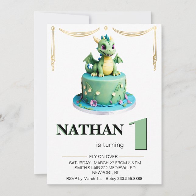 *~* AGE 1 Baby Dragon Photo AP88 Birthday Party Invitation (Front)