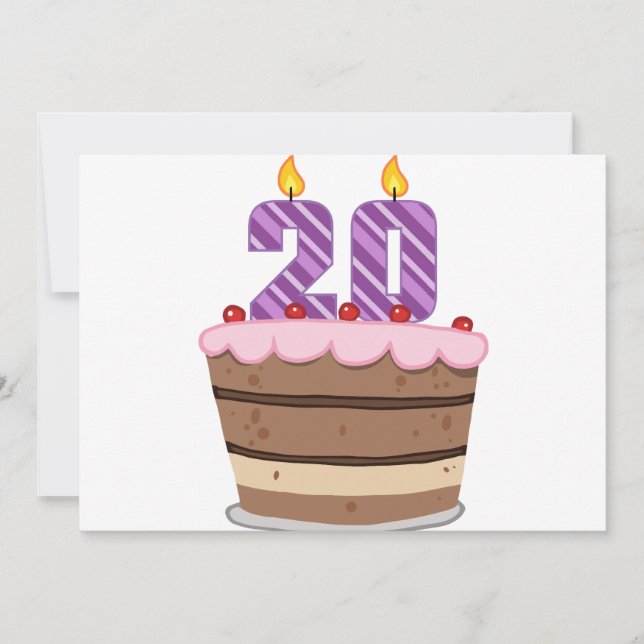 Age 20 on Birthday Cake Card (Front)