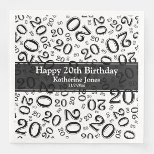 Age 20 Random Number Pattern Black/White Napkin