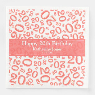 Age 20 Random Number Pattern Coral/White Napkin