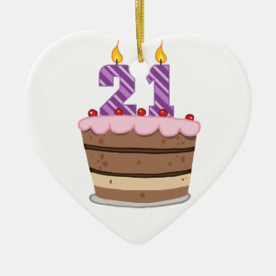 Age 21 on Birthday Cake Ceramic Ornament