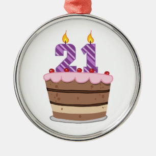 Age 21 on Birthday Cake Metal Ornament