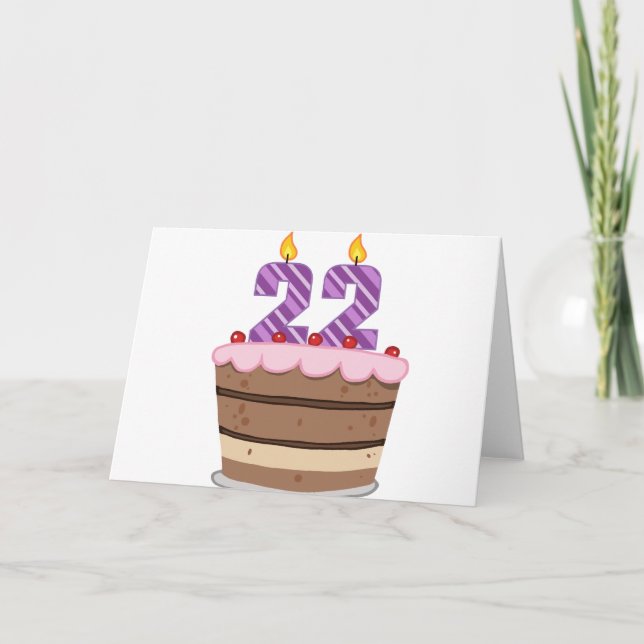 Age 22 on Birthday Cake Card (Front)