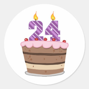 Age 24 on Birthday Cake Classic Round Sticker
