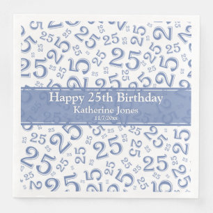 Age 25 Random Number Pattern Blue/White Napkin
