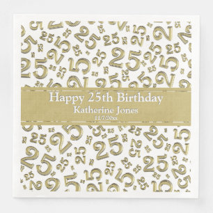 Age 25 Random Number Pattern Gold/White Napkin